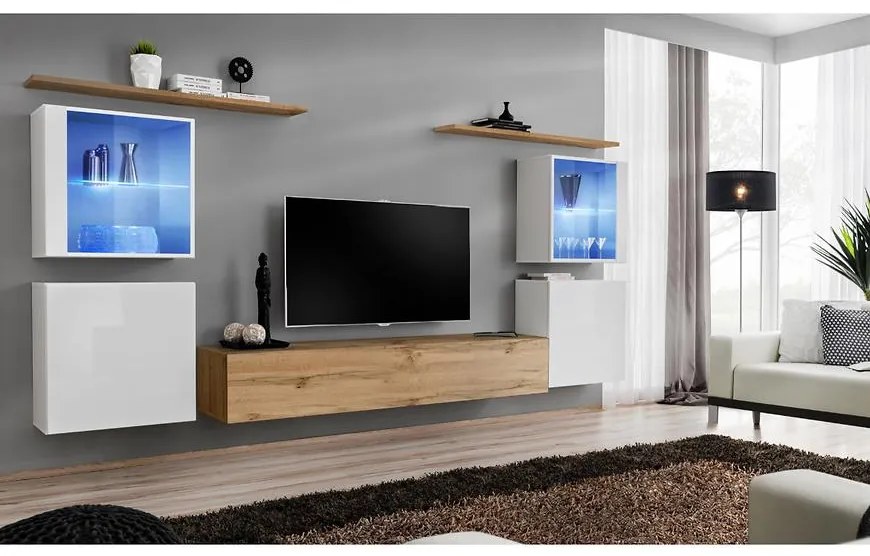 Obývacia stena Switch Sklo +LED XIV Biely/Wotan