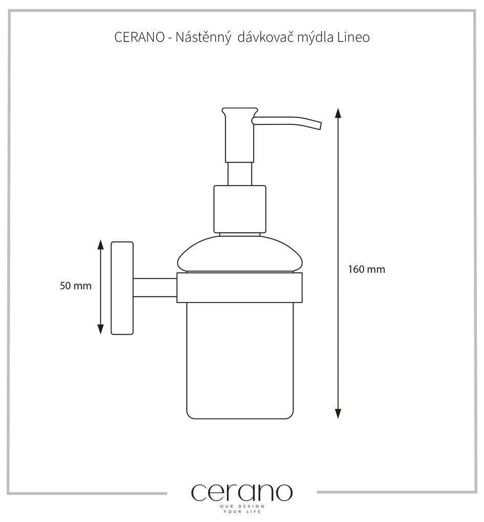 CERANO - Nástenný dávkovač mydla Lineo - chróm, mliečne sklo, CER-CER-479806