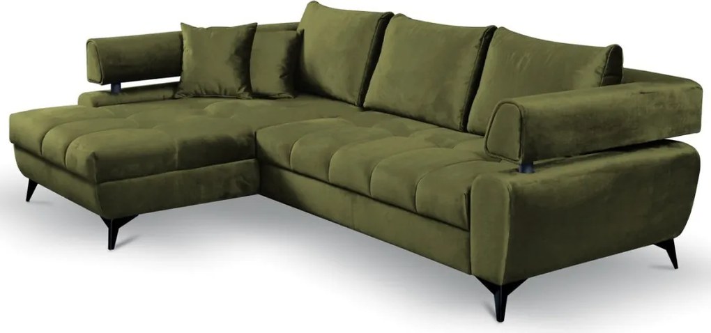 Rohová sedacia súprava Paris, machová zelená látka, ľavý roh