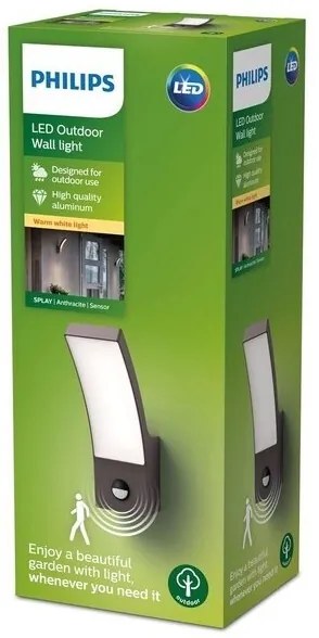 Philips-LED Vonkajšie nástenné svietidlo so senzorom SPLAY LED/12W/230V 2700K IP44
