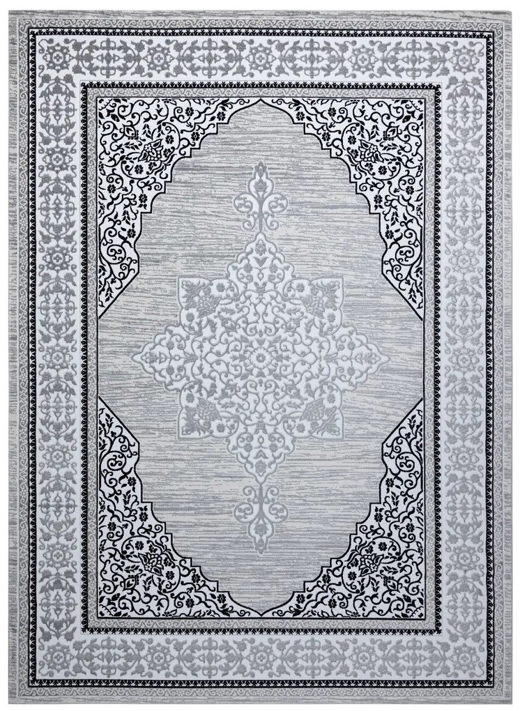 Dywany Łuszczów, Kusový koberec Gloss 8490 52 Ornament ivory/grey, 80x150, šedá, chodba / predsieň