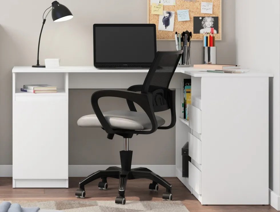 Rohový písací stôl Carlos, biely