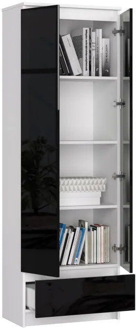 Uzavretý regál R60 2D 1SZ CLP biely / čierny lesk
