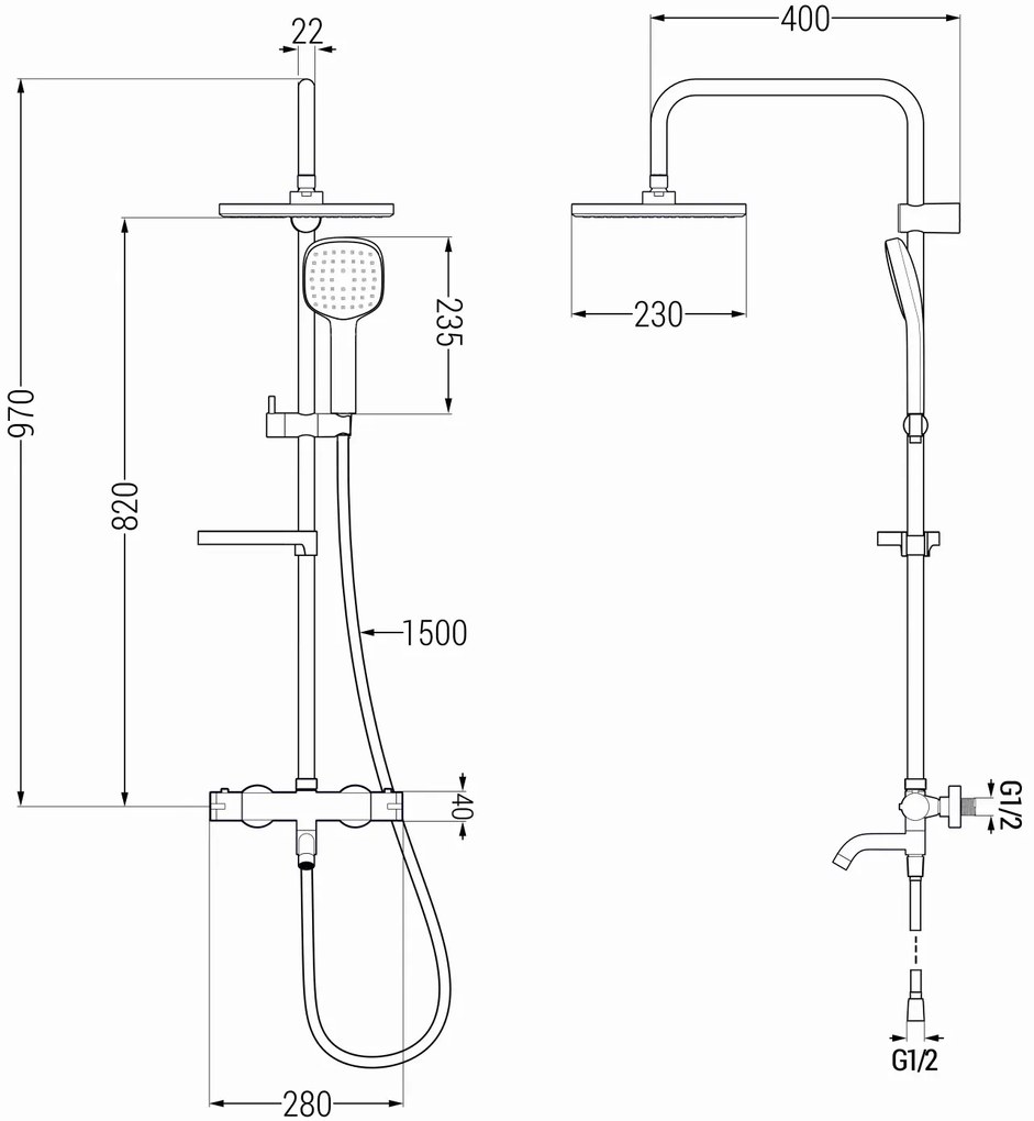 Mexen KX33 sprchový set s termostatickou vaňovou-sprchovou batériou Kai, čierna, 779003391-70