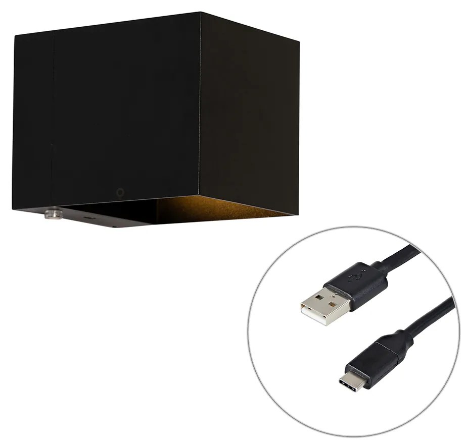 Nástenná lampa čierna vrátane LED a dotykového stmievača nabíjateľná - Joris