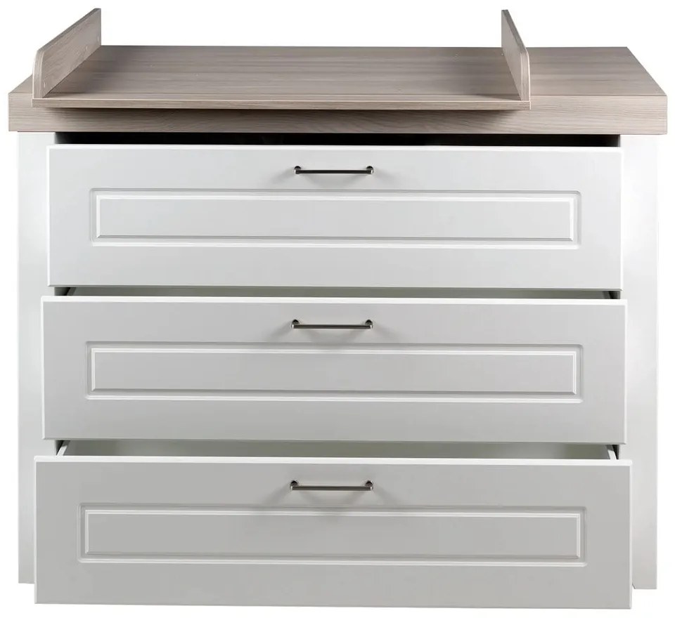 Biela nízka detská komoda v dekore brestu s prebaľovacím pultom 120x98 cm Felicia – Roba