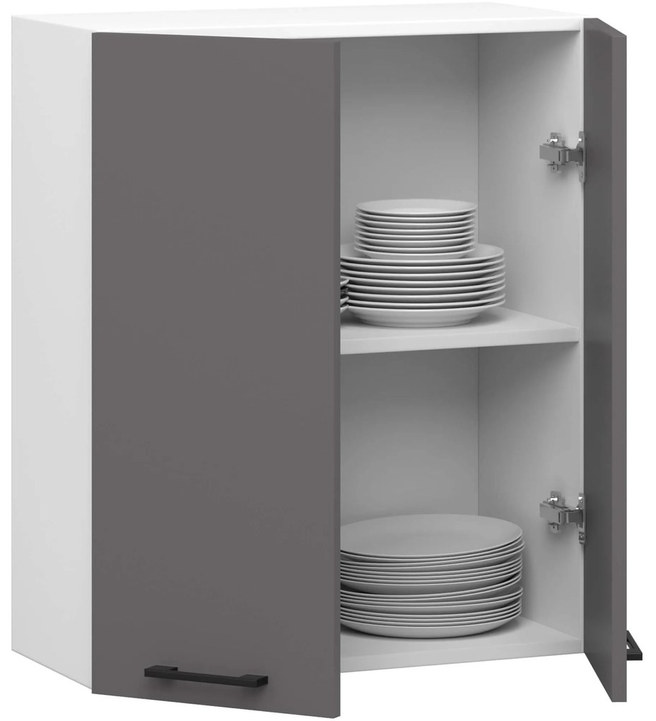 Závesná kuchynská skrinka OLIVIE 60x72 cm matná biela/matná grafitovo šedá