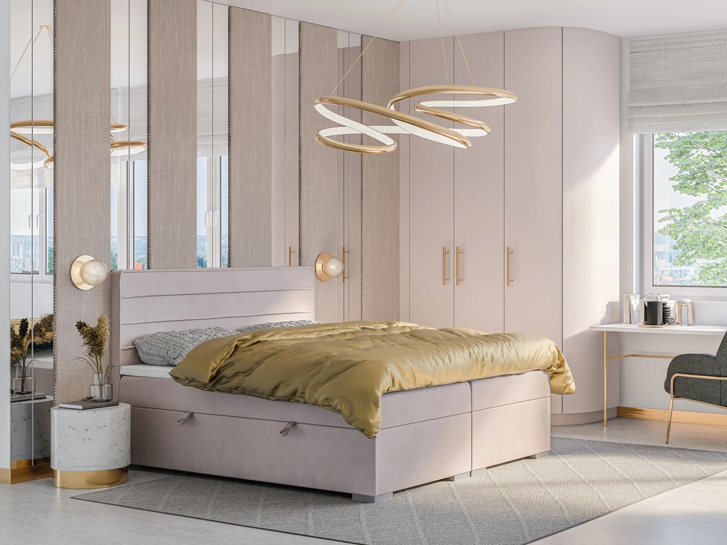 Manželská posteľ Boxspring 200 cm Benio (svetlofialová) (s matracom a úl. priestorom). Akcia -20%. Vlastná spoľahlivá doprava až k Vám domov. 1054511