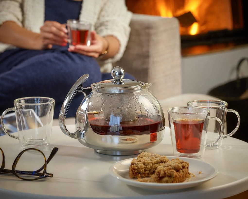Monzana Čajník so sitkom TEA 1,2L+4 šálky, priesvitná, strieborná