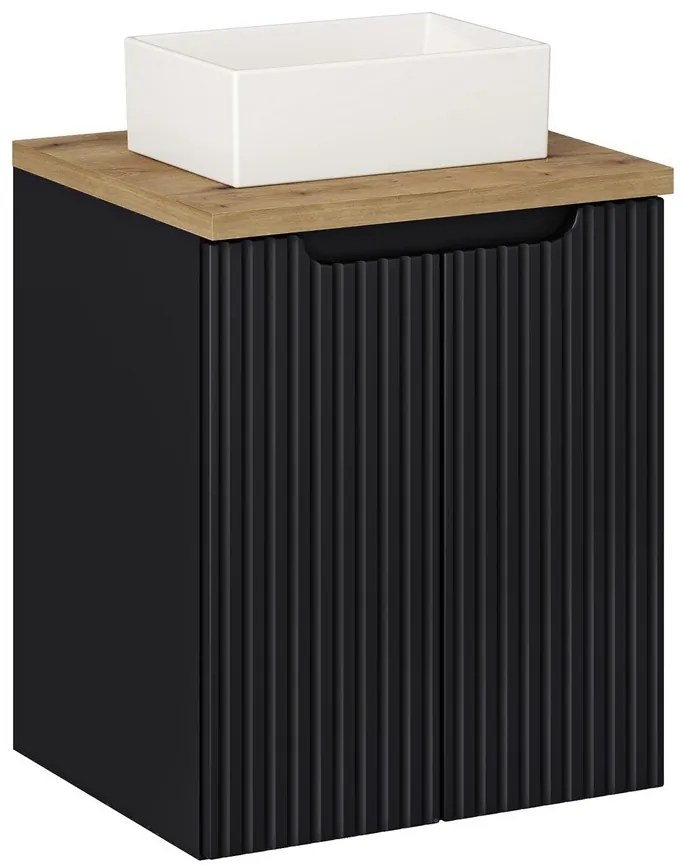 Závěsná skříňka Nova Black Gaja II s deskou a umyvadlem 50 cm černá/dub evoke