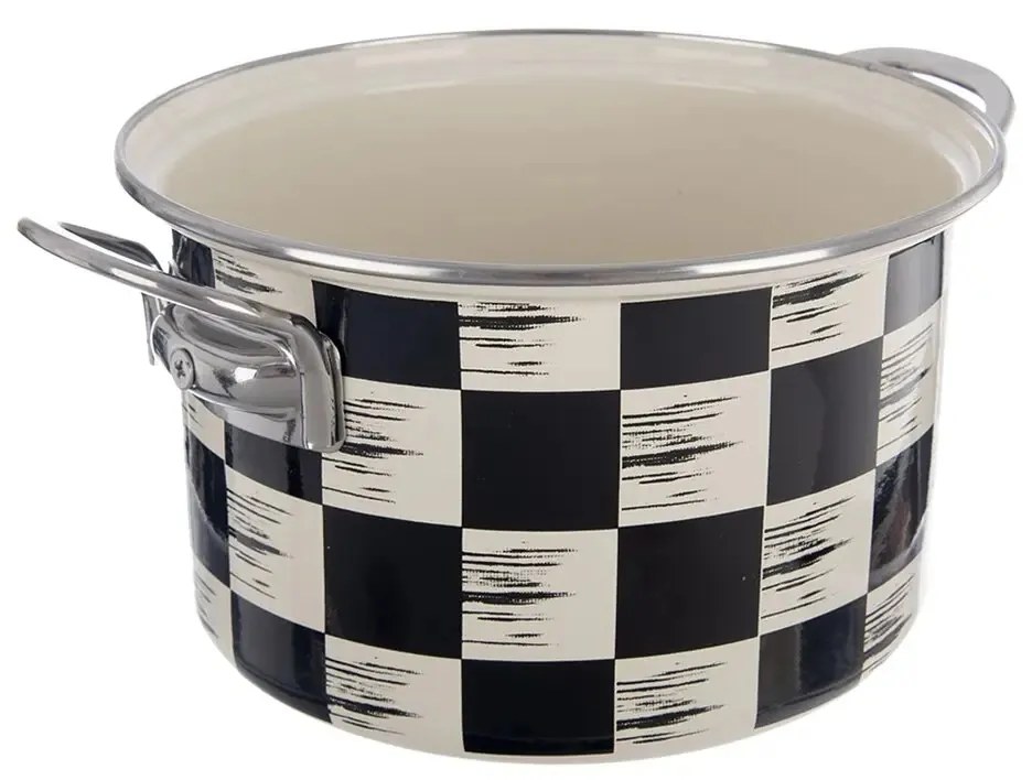 Hrniec smalt ŠACHOVNICA Lem 3 l , pr. 20 cm