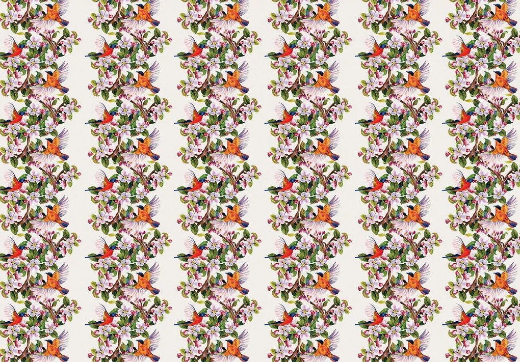Fototapeta - Vtáky a kvety (254x184 cm)