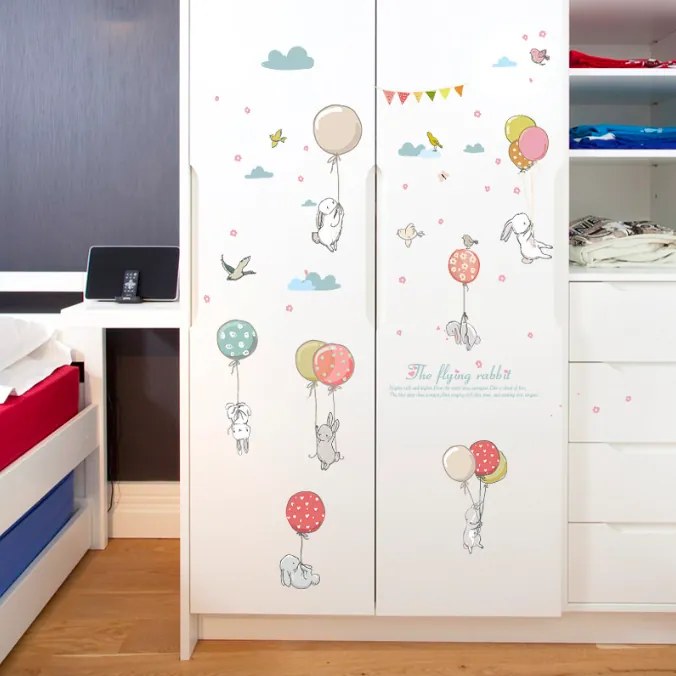 Samolepka na stenu "Zajačiky s balónmi" 72x105cm
