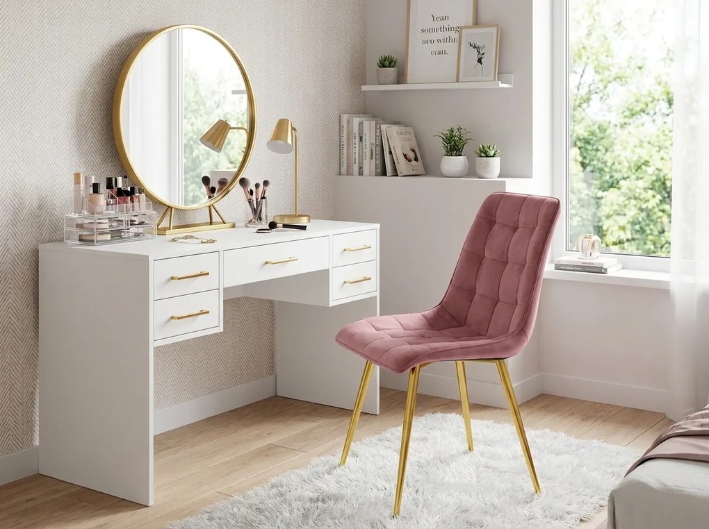 AKCIA Jedálenská stolička SPLIT VELVET so zlatými nohami, tmavoružová II. akosť