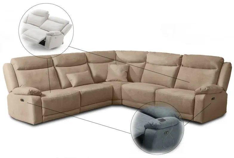 Kožená sedacia súprava CONTINENTAL rohová s funkciou relax, elektrické, cappuccino (cappuccino 313)