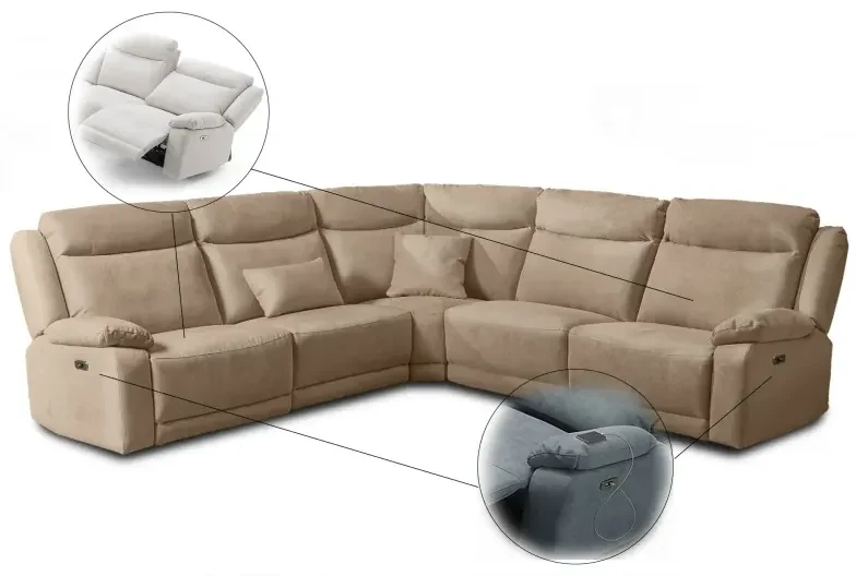 Kožená sedacia súprava CONTINENTAL rohová s funkciou relax, elektrické, cappuccino (cappuccino 313)