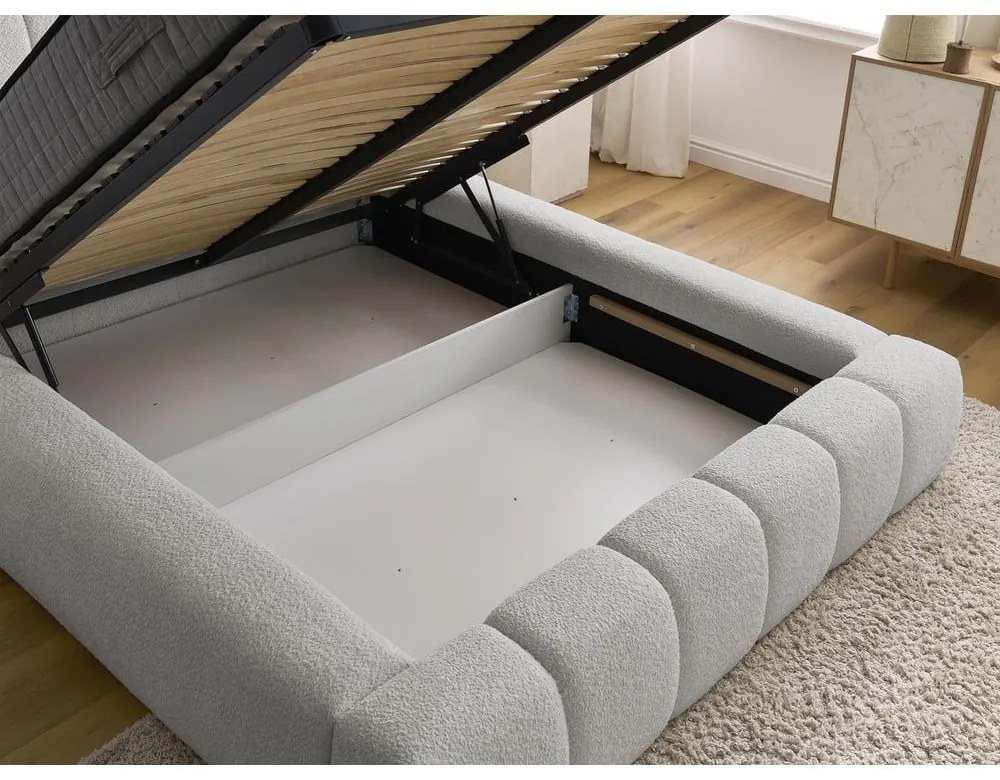 Svetlosivá čalúnená dvojlôžková posteľ s úložným priestorom s roštom 180x200 cm Denali – Bobochic Paris