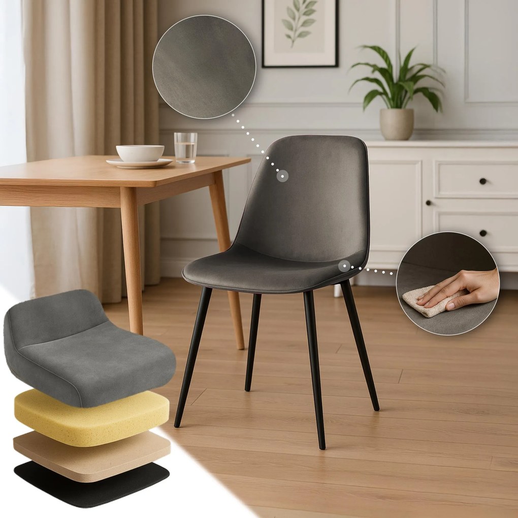 Sada 4 ks jedálenskej stoličky Maryam zamat - antracitová