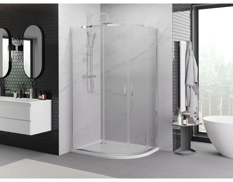 Mexen Exo, asymetrický sprchový kút s posuvnými dverami 120 x 90 cm, 6mm číre sklo, chrómový profil, 8132-120-090-01-00