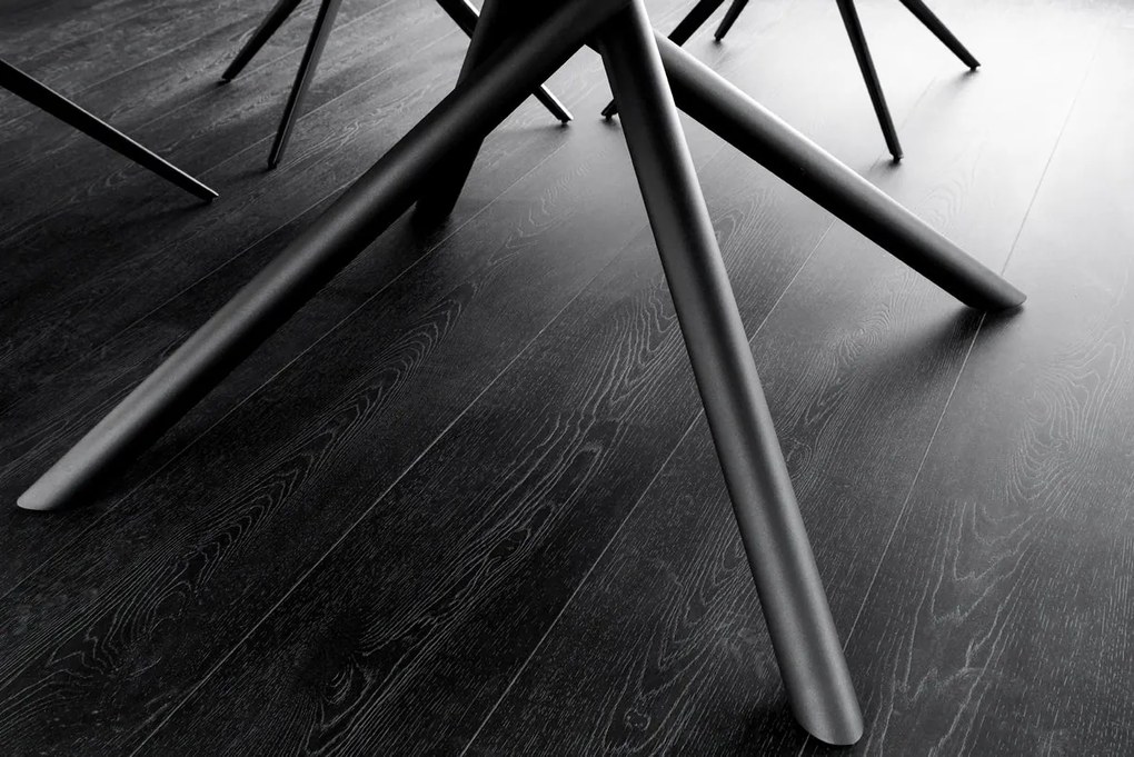 Jedálenský stôl MIKADO 120-160 cm okrúhly rozkladací mramorový vzhľad biely keramický tvrdené sklo