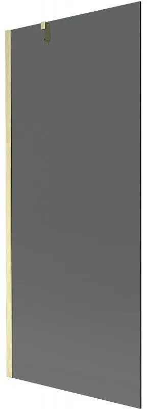 Mexen Next, 1-krídlová vaňová zástena 80 x 150 cm, 6mm šedé sklo, zlatá matná, 895-080-000-00-40-55
