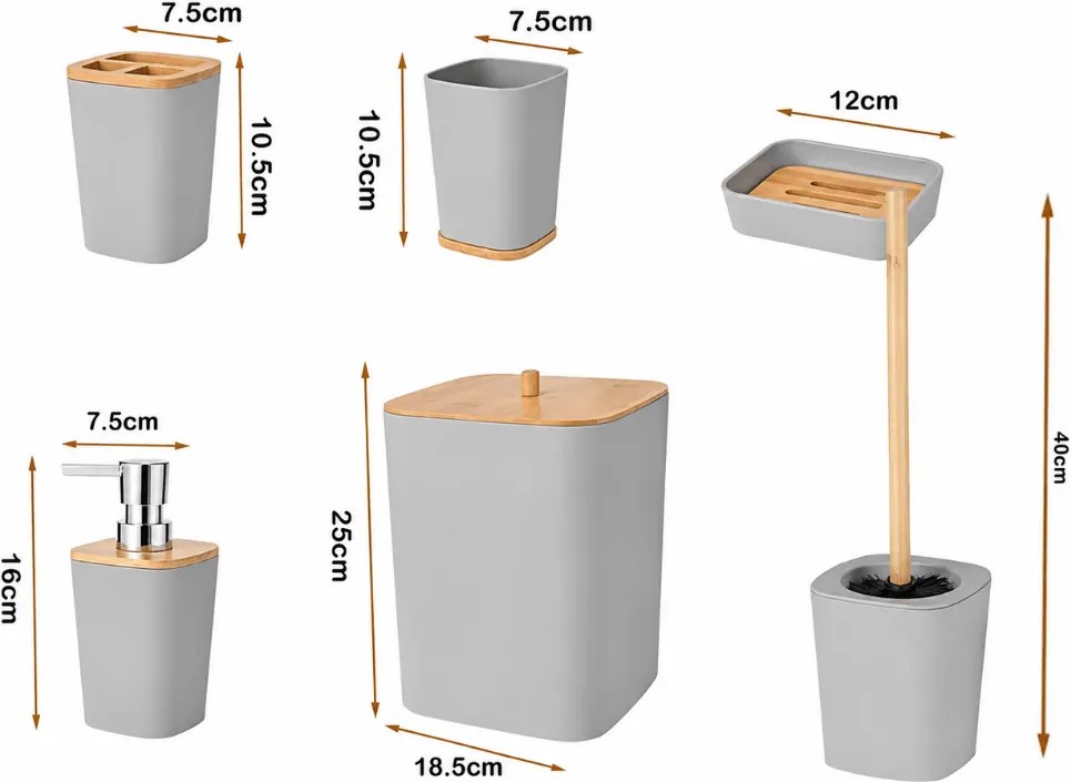 Kúpeľňová sada NATUREO 6 ks, bambus/sivá
