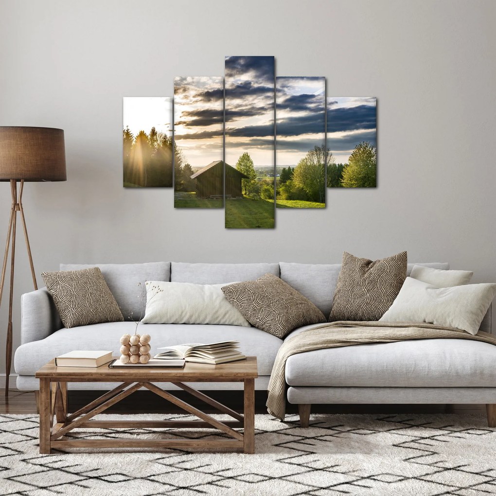 Obraz chaty na lúke (150x105 cm)