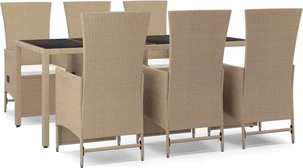 vidaXL 7-dielna sada záhradného nábytku s vankúšmi, béžová, polyratan