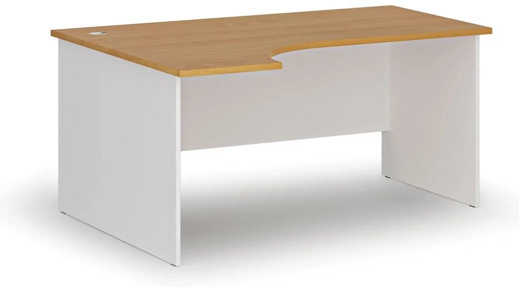 Rohový kancelársky písací stôl PRIMO WHITE, 160x120 cm, ľavý, biela/buk