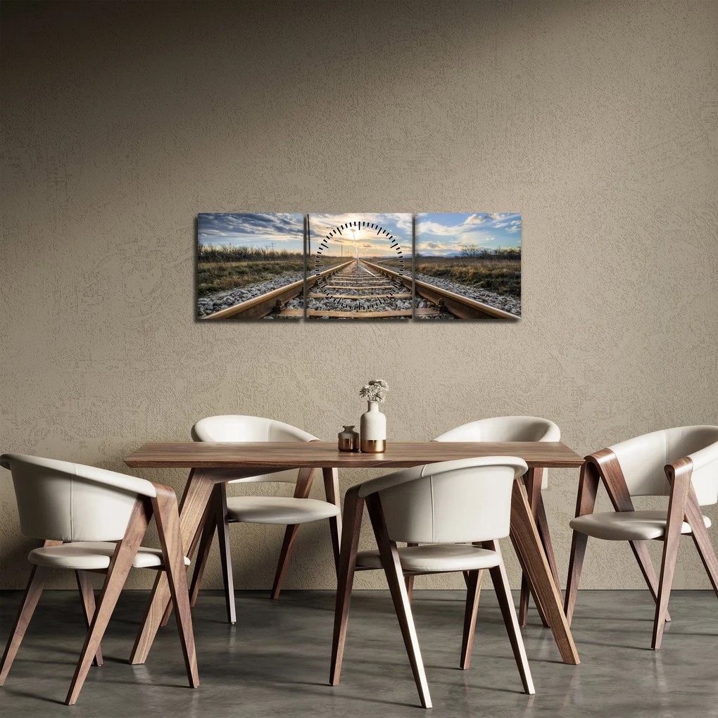 Obraz - Koľaje (s hodinami) (90x30 cm)
