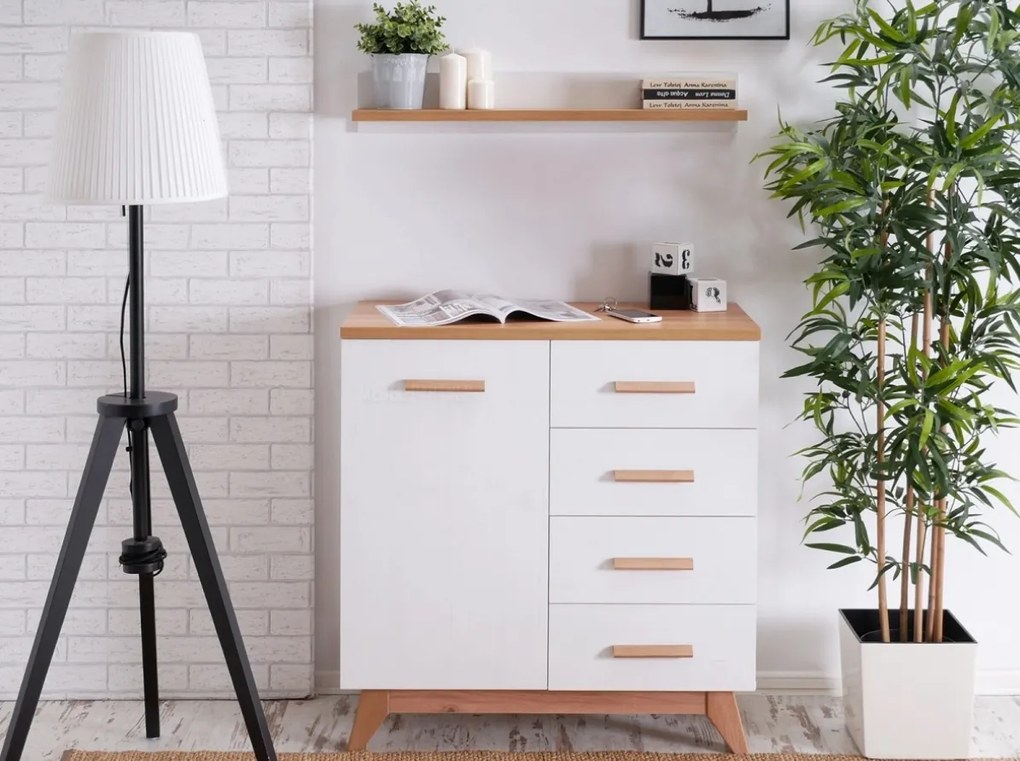 Komoda FELISIA biely prírodný dub 85 cm