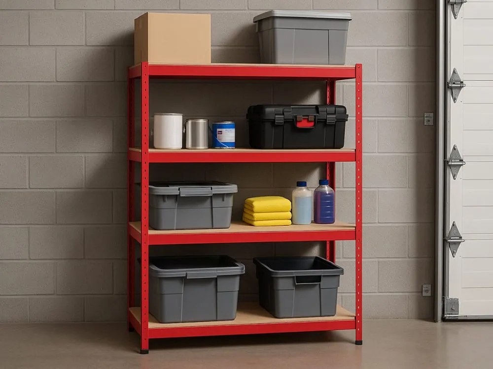 Akcia 5x Regál 150x70x30 cm lakovaný 4-policový, nosnosť 700 kg - červený