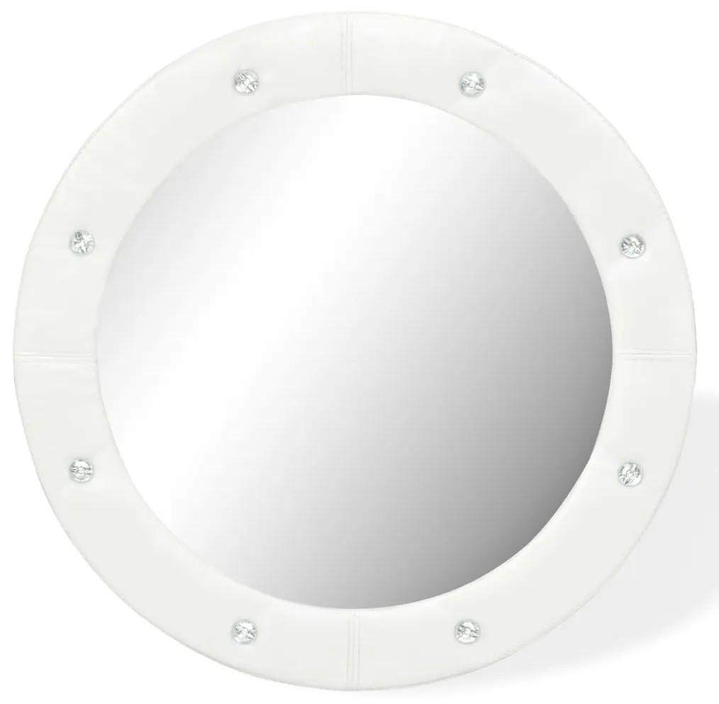 vidaXL Nástenné zrkadlo umelá koža 60 cm lesklé biele