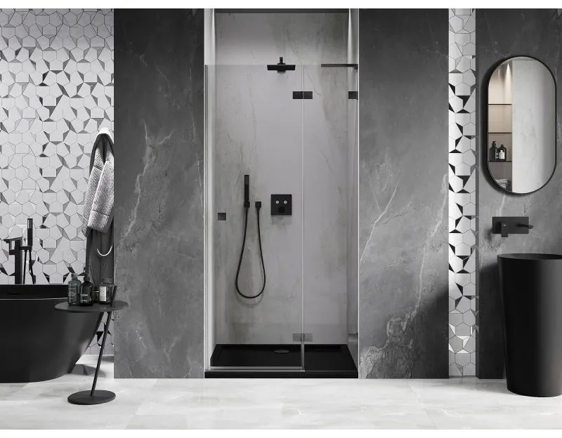 Mexen, Mexen Lunar L výklopné pravé sprchové dvere 75 cm, priehľadné, pištoľovo šedé kartáčované - 834L-075-000-66-00-P