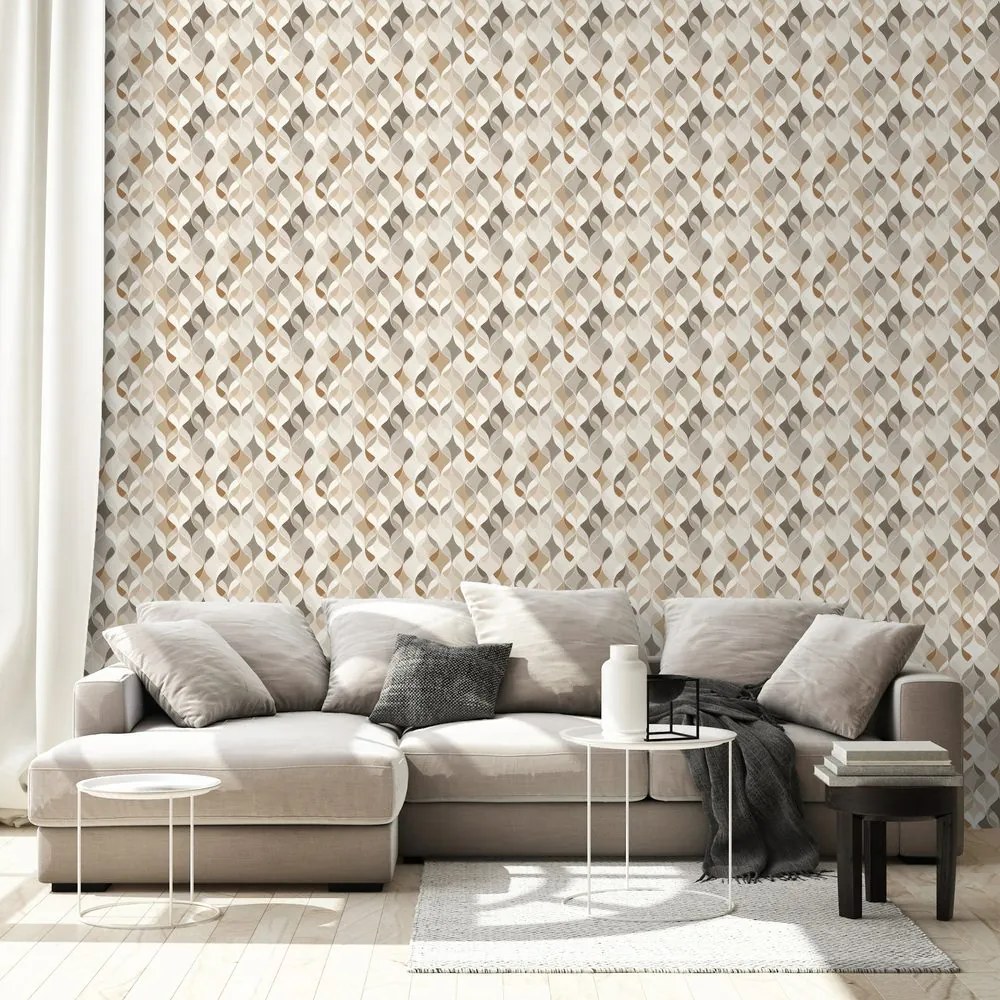 Samolepiaca tapeta béžová geometria s priestorovým efektom