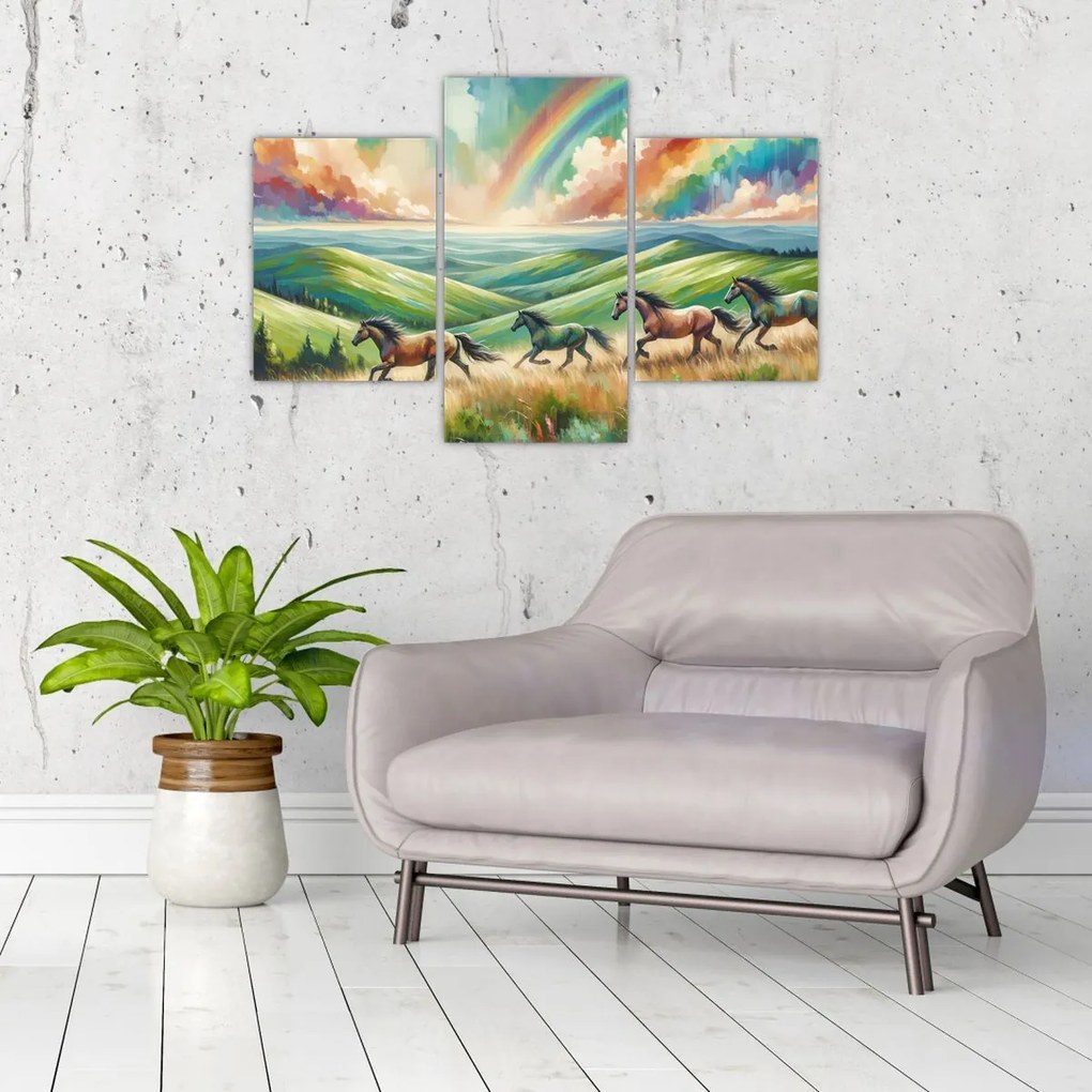 Obraz – Kone cválajúce krajinou (90x60 cm)