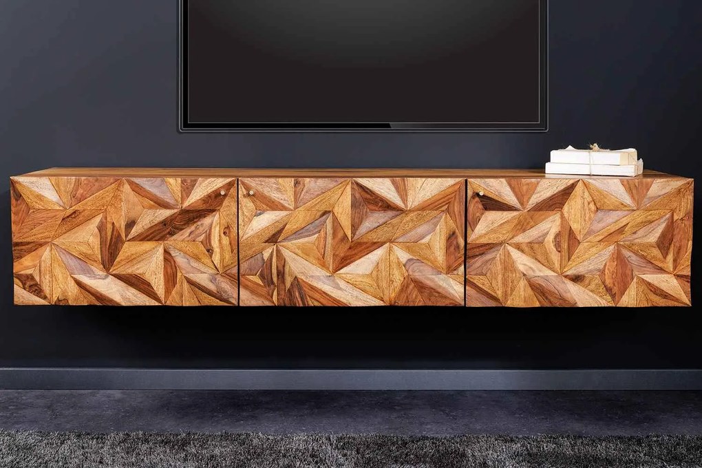 Dizajnový závesný TV stolík Halia 160 cm Sheesham