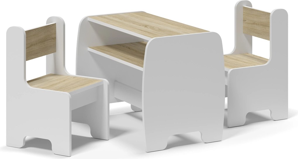 Wooden Toys Stolík so stoličkami, sada BIELA mix SONOMA