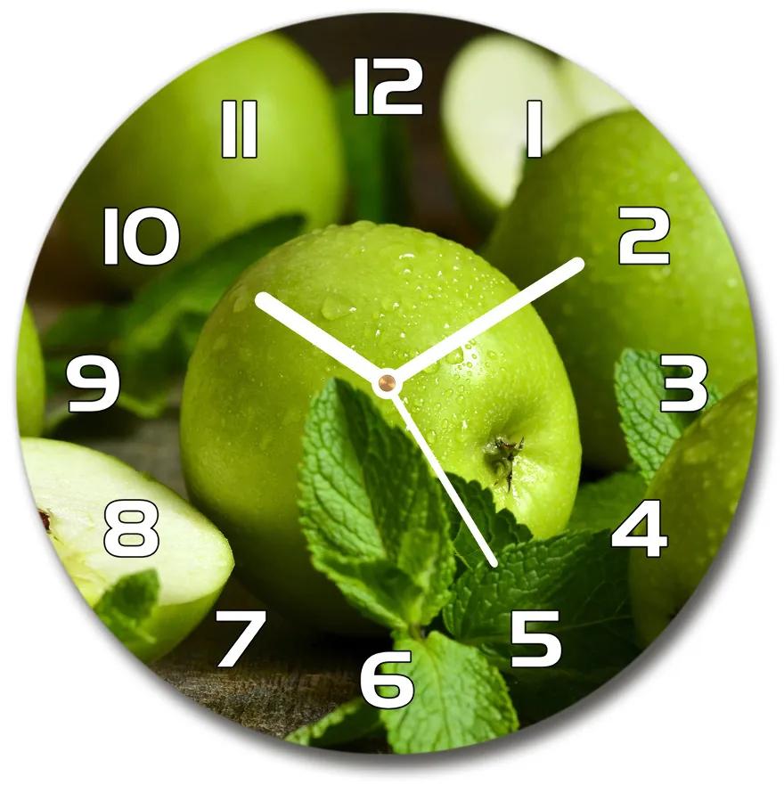 Sklenené hodiny okrúhle Zelená jablká pl_zso_30_f_110366916