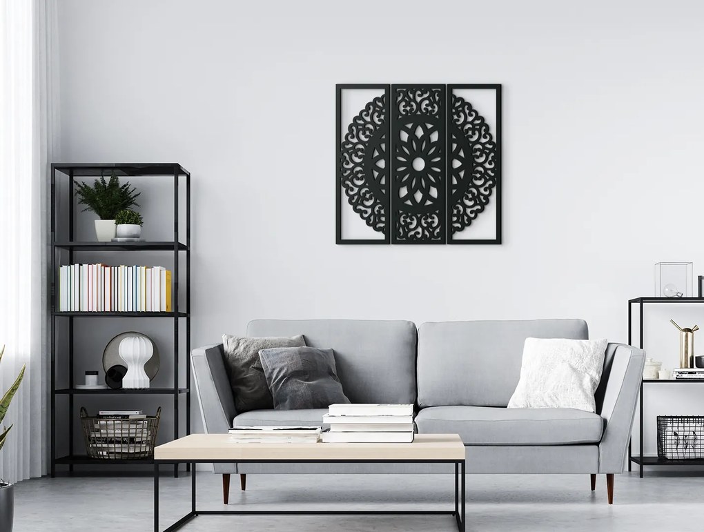 drevko 3-dielna drevená mandala Symetria Rozmer obrazu: 44,5 x 46 cm, Farba dekorácie: Čierna