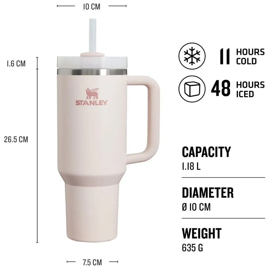 Svetloružová termoska so slamkou z nehrdzavejúcej ocele 1,18 l Quencher H2.0 FlowState Tumbler Rose Quartz – Stanley