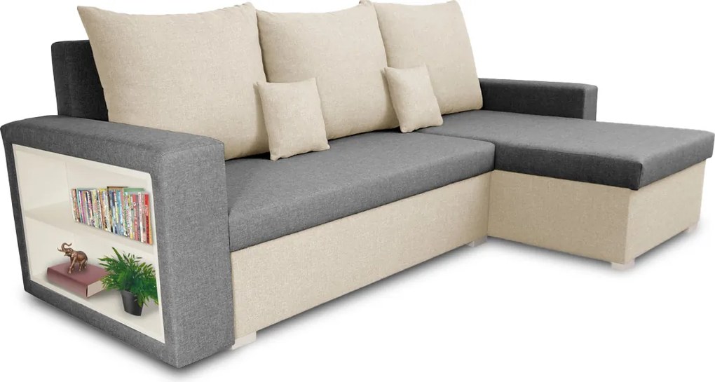 Rohová sedacia súprava s funkciou spania SAMI Světle šedá/krémová