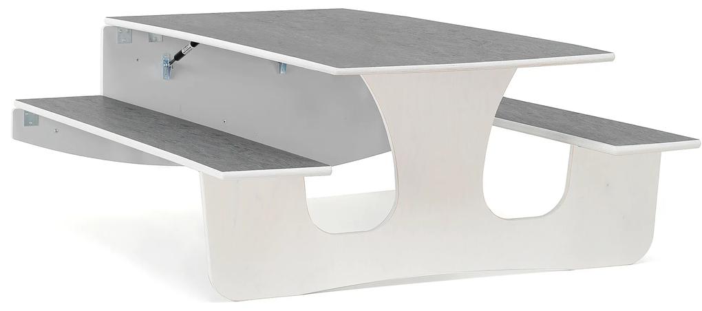 Nástenný skladací stôl LUCAS, 1400x1200x570 mm, linoleum - šedá, biela