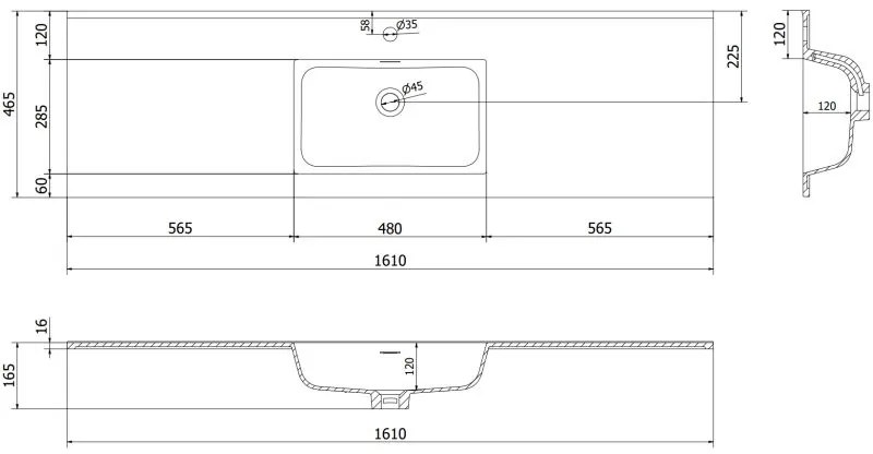 Mexen Otis, umývadlo na zapustenie 161 x 46,5 cm, biela lesklá, 25181600