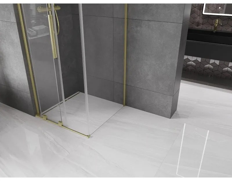 Mexen Velar L, sprchový kút s posuvnými dverami 120 x 120 cm, 8mm číre sklo, zlatá matná, 871-120-120-03-55