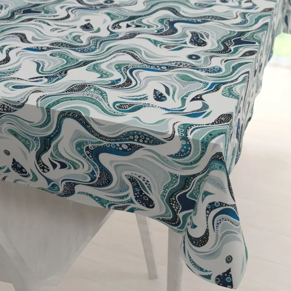 Biante Bavlnený obdĺžnikový obrus Sandra SA-587 Modro-zelené designové vlnky na mintovom 120x180 cm
