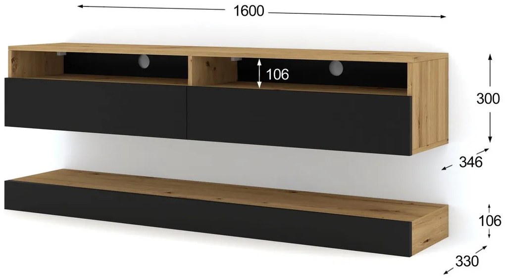 TV stolík/skrinka Dual 160 (dub artisan + čierna). Akcia -19%. Vlastná spoľahlivá doprava až k Vám domov. 1124831