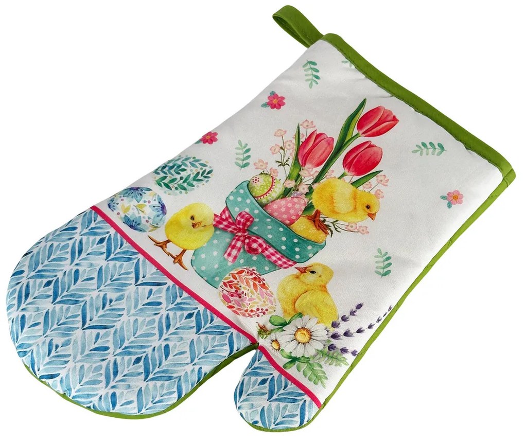 Súprava 2 kuchynských chňapiek s magnetom EASTER CHICKS, bielo-zelená