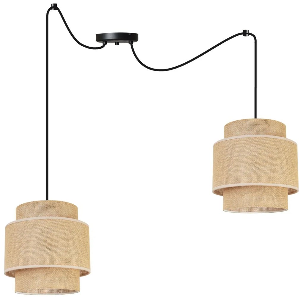 Závesné svietidlo Boho Spider, 2x jutové tienidlo, (výber z 2 farieb konštrukcie)