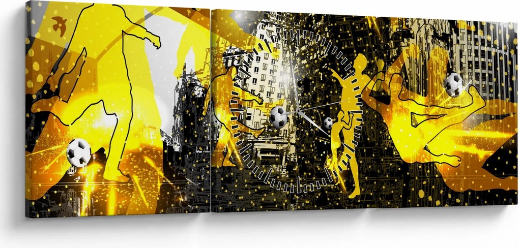 Obraz - Futbal vo veľkomeste (s hodinami) (90x30 cm)